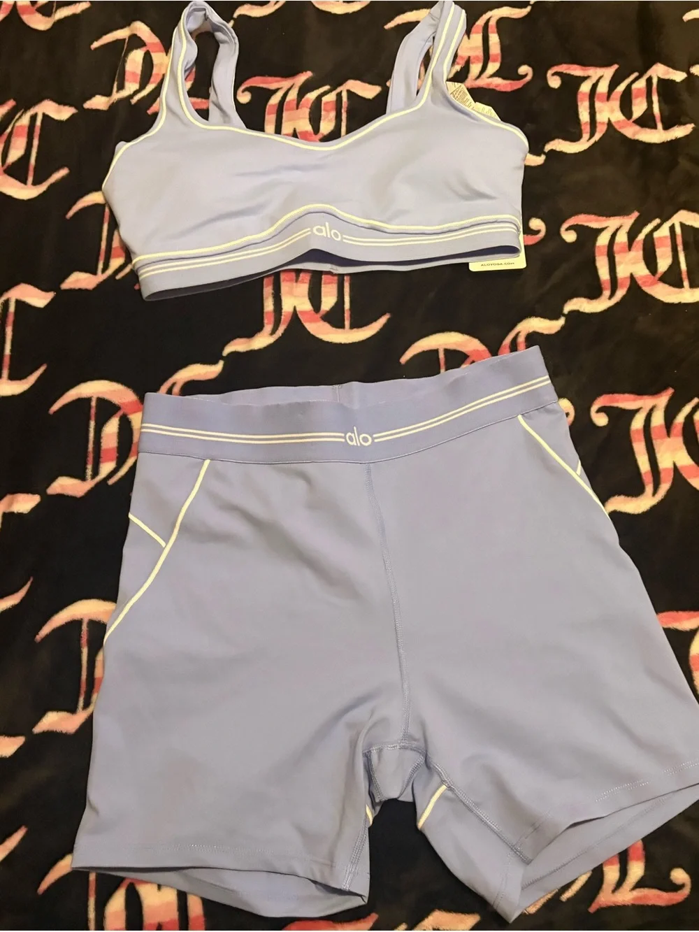 ALO Yoga Periwinkle Active Shorts Set with White Trim